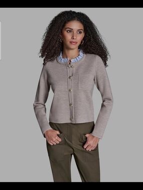 BCBG Womens Crewneck Button Front Sweater